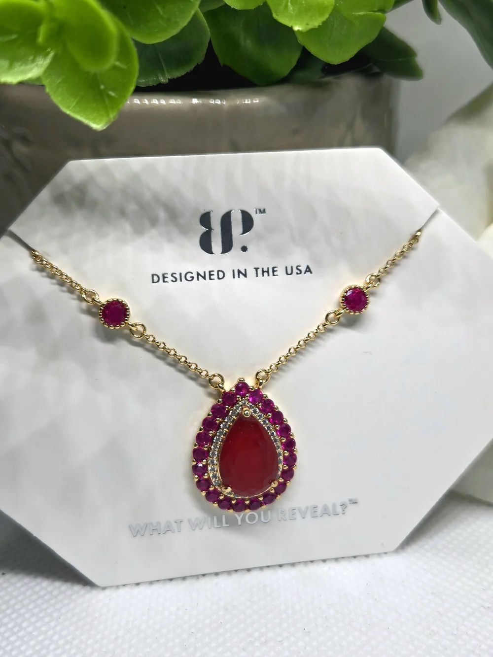 BP Ruby Fused With Quartz Teardrop On Gold Plating